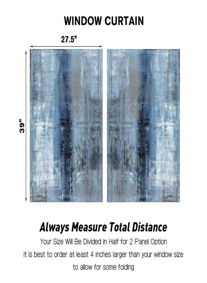 Coxila Abstract Blue Kitchen Window Curtains 27.5 x 39 Inch Small Short Mini Cafe Rod Pocket Dark Navy Gray Grey Watercolor Living Bedroom Room Home Treatment Set of 2 Curtain Panels Drapes Tiers - Image 4